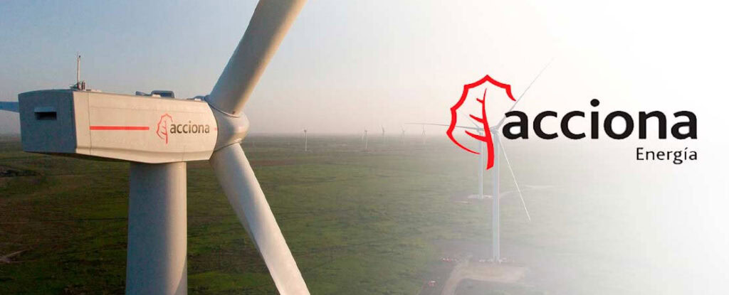 acciona green energy aerogenerador y logotipo de acciona