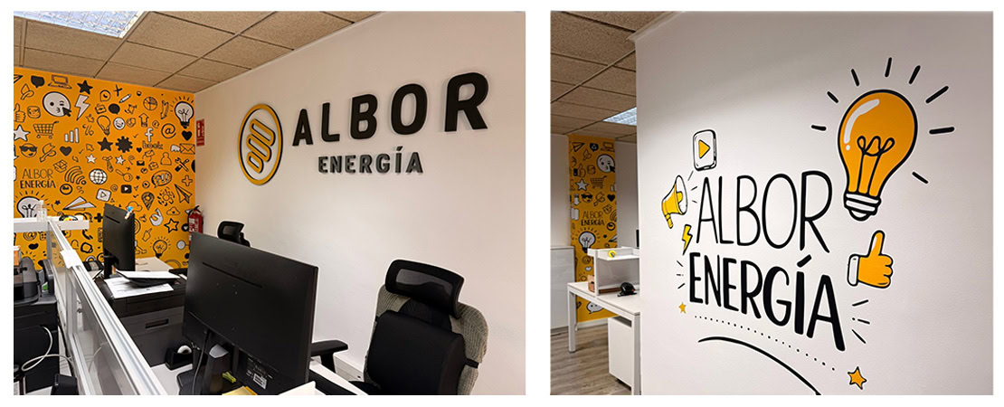 decoracion interior y nueva rotulacion de las oficinas de Albor energía